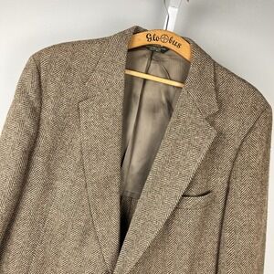Vintage Hamburgers Mullins Mens Blazer Sport Coat Jacket Brown‎ Herringbone Wool